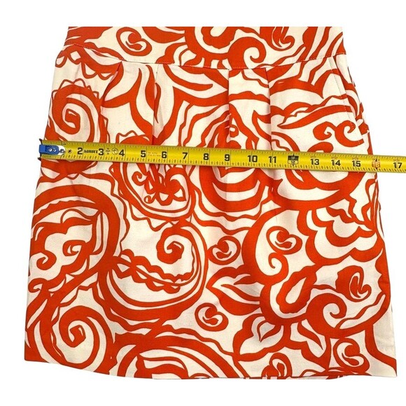 Merona Box Pleat Pencil Skirt Orange Abstract Pockets Straight Cotton Stretch XS - Picture 7 of 10